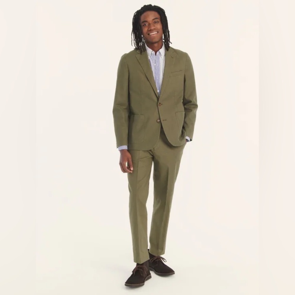 JCrew Olive Green Slim Fit Suit Lightweight Hemp Blend Perfect for Fall Weddings